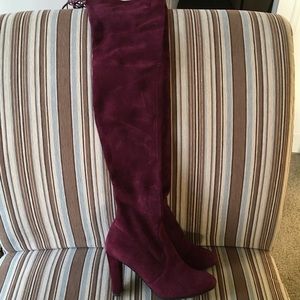 Stuart Weitzman Highland OTK Boots Sz 6 Plum Suede
